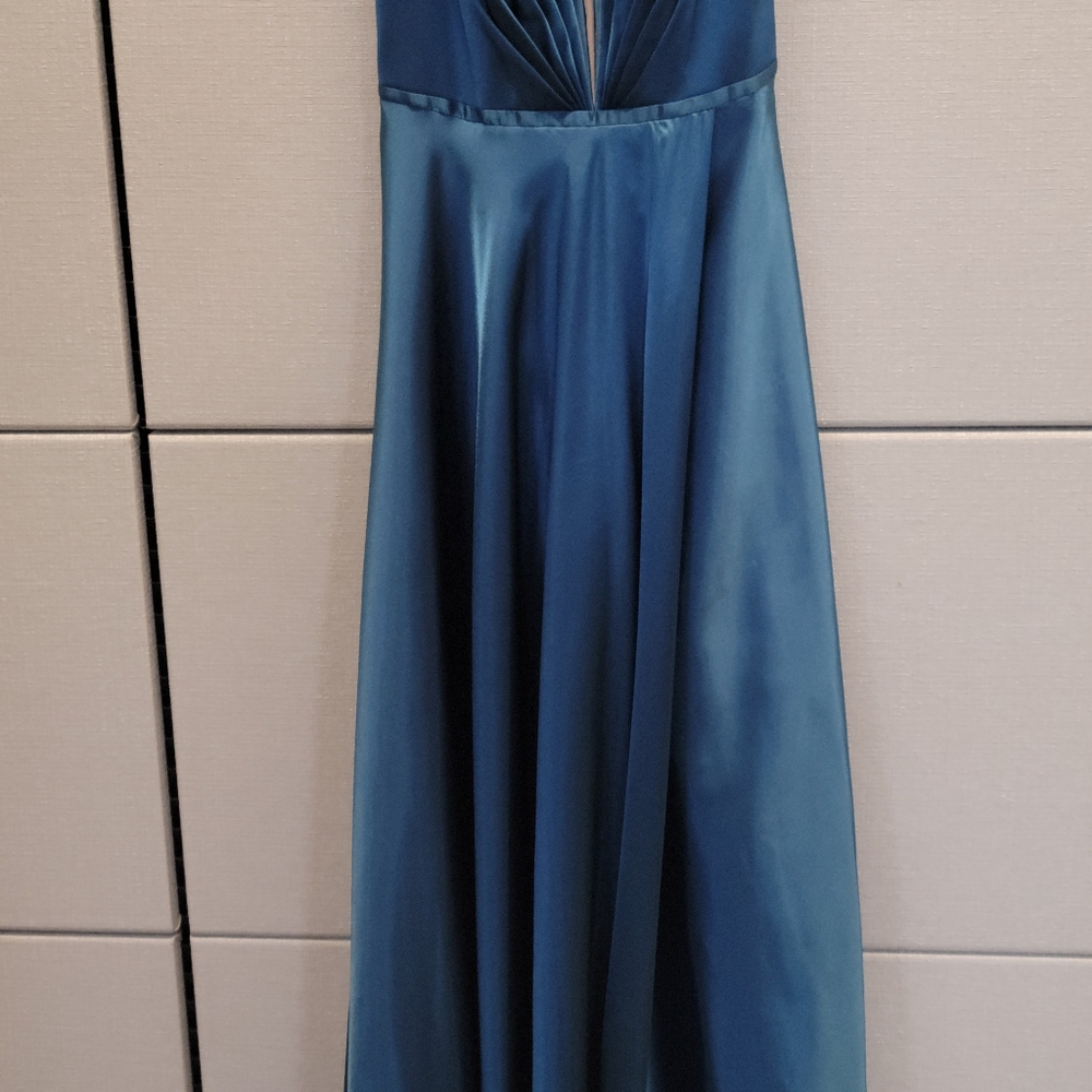 Betsy & Adam Illusion Satin Gown with Lace-Up Back - Picture 12 of 12
